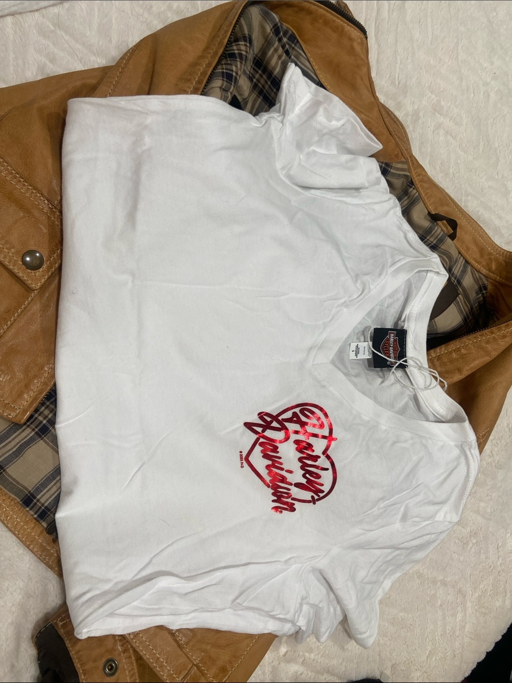 Harley-Davidson White Short Sleeve Tee with Red Script Logo